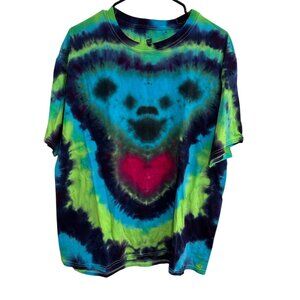 Tie-Dye Bear Face Heart Graphic Hanes ComfortSoft T-Shirt Grateful Dead Sz XL